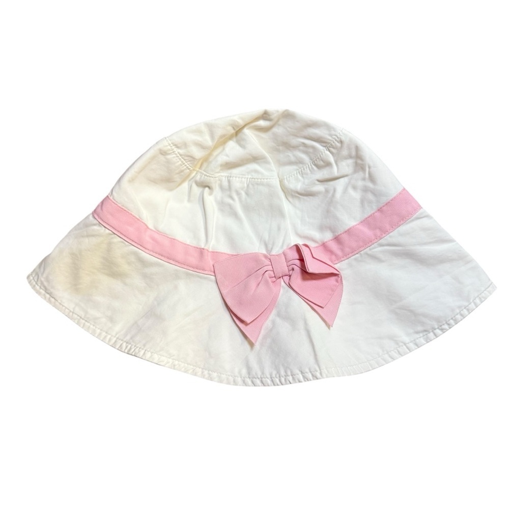 Janie and Jack Girls White Sun Hat w/ Pink Bow 4–5Y